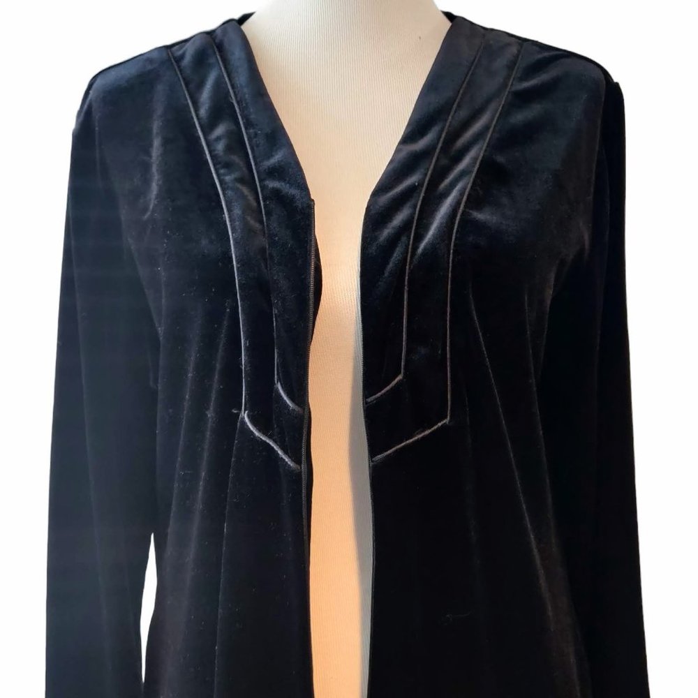 Oscar De La Renta Womens L Pink Label Black Velour 1/2 Zip Long House Sleep Robe - Picture 5 of 10